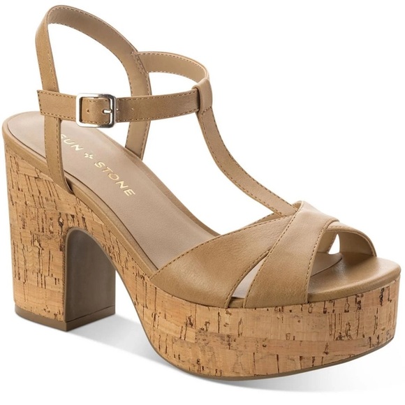 Sun + Stone Shoes - NWOT Sun + Stone Jillien Block Heel Platform Sandals Tan 6.5  Exclusive to Macys